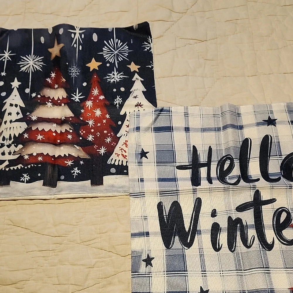 Festive Christmas Tree Pillow Covers - Red and White 17 1/2 in x 17 1/2 in NWT